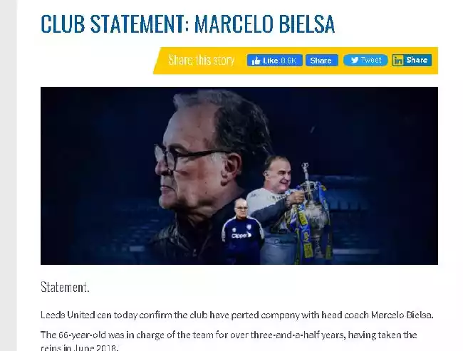 利兹联队官方宣布：已与主教练贝尔萨解约